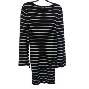 Lulu’s Striped Bell Sleeve Ribbed Knit Sweater Dress Black White gray striped-XL